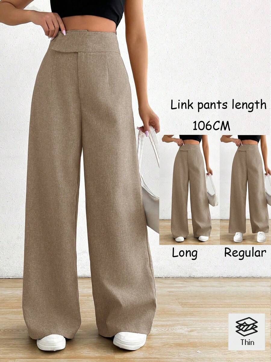 Chiquease 女士不对称腰线纯色休闲裤 - 杏色 - 查看 1