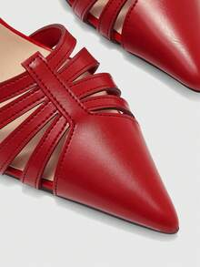 CUCCOO BIZCHIC 女士尖头搭扣镂空优雅高跟鞋 - 紅色 - 查看 4