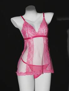SHEIN Bộ đồ ngủ và quần lọt khe ren phối nhiều lớp dành cho nữ, có thể điều chỉnh dây đeo, rất gợi cảm. - Nhiều màu - Xem 6