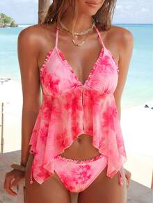Swim Vcay Women's Floral Random Print Ruffle Spaghetti Strap Two Pieces Bikini Swimwear Set, Suitable For Summer Beach Vacation - Multicolor - View 5