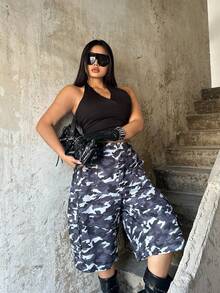 Sunspun Pantalones cargo de camuflaje de moda talla grande, pantalones capri, shorts, adecuados para el verano, festivales de música, salidas casuales - Multicolor - Ver 3