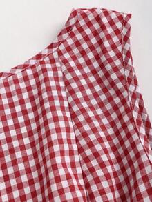 Sweetra 女士时尚甜美格子无袖船领性感露背撞色蝴蝶结腰带A字休闲连衣裙，春夏款 - 紅色 - 查看 7