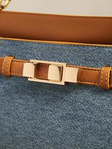 SHECARRY Ladies Handbag, Fine Striped Commuter Bag - Blue - View 6