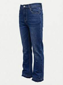 SHEIN 大码休闲牛仔裤，带口袋，简约时尚，适合日常穿着 - 深色水洗藍 - 查看 5