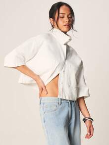 MISSGUIDED Chaqueta vaquera con botones delanteros oversize, cuello clásico y bolsillo en el pecho para capas casuales en primavera y verano - Blanco - Ver 4