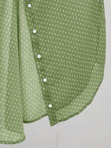 Aveloria Modichic Minimalist All-Match Versatile Black & White Chiffon Polka Dot Sheer Collar Long Sleeve Blouse, Suitable For Spring & Summer - Green - View 7