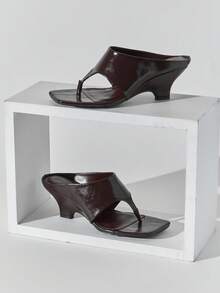 SHUZIA Women's Minimalist Fashionable Slip-On Stiletto Heel Thong Sandals - Coffee Brown - View 6