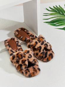 SHUZIA 棕褐色豹纹毛皮平底凉鞋拖鞋万圣节圣诞节秋冬 - 棕色 - 查看 6
