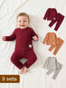 SHEIN Vintaside Kids 6件套男女宝宝休闲百搭印花长袖上衣和裤子套装，舒适柔软面料，适合婴幼儿穿着 - 彩色 - 查看 7