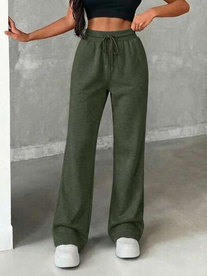Women's Solid Color Drawstring Waist Casual Flared Sweatpants