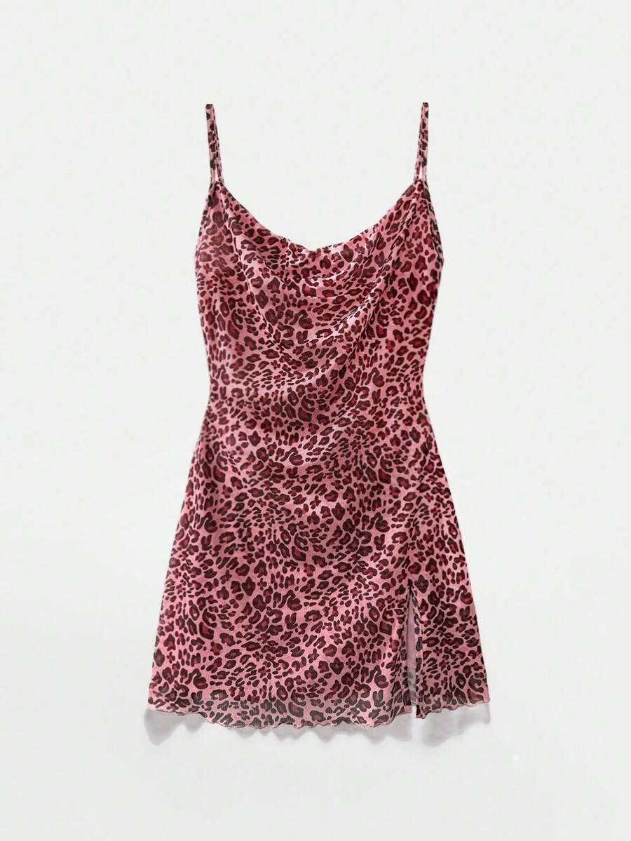 SHEIN Unity 女士豹纹简约日常吊带连衣裙迷你短款女装 - 粉色 - 查看 1