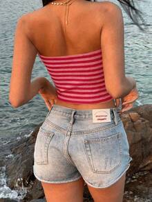 Zyxie Striped Twist Cropped Fitted Summer Fashion Camisole - Red - View 2