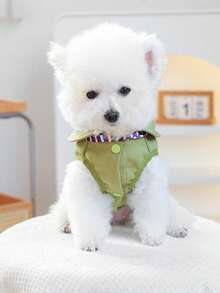 PETSIN 1件猫狗通用服装，英伦学院风“动物”宠物衬衫，带狐狸耳朵设计，绅士风上衣，适合猫狗穿着 - 綠色 - 查看 9
