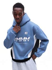 SUMWON Sudadera con capucha de corte recto para hombre con gran estampado de logo frontal y bolsillo central, ropa de calle casual - Multicolor - Ver 4