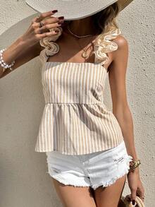 Serisse Striped Sleeveless Tie-Up Fashionable Camisole Top For Summer - Apricot - View 6