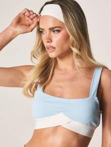 MISSGUIDED Light Blue Color Block Bralette Crop Top Square Neckline Wide Straps Casual Summer Fashion Top - Multicolor - View 5