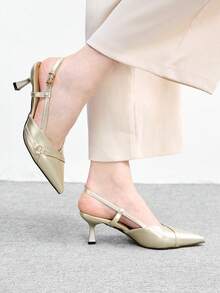 CUCCOO BIZCHIC Tacones altos de mujer con puntera puntiaguda, hebilla y decoración - Dorado - Ver 5