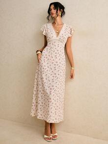 Poéselle Women's Elegant Ditsy Floral Contrast Lace Ruffle Hem Summer Dress - Multicolor - View 2