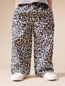 SUMWON Leopard Print Co-Ord Set With Crew Neck Short Sleeve T-Shirt And High Rise Wide Leg Pants Featuring Gold Varsity Text Back Print Casual Vacation - Grey - View 4