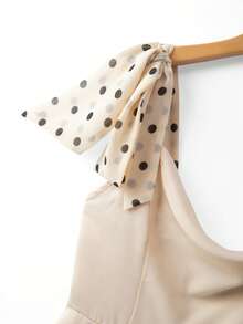 Franclia Women's Fashion Summer Party Bow Tie Strap Dress White  Polka Dot Bow Vintage Dress Polka Dot Bow Dress - Apricot - View 4