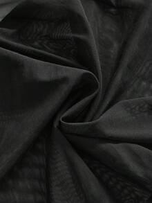 ROMWE Goth 哥特式花卉蕾丝网纱蝴蝶结性感睡裙和丁字裤套装 - 黑色 - 查看 4