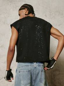 PAVTROS Men's Casual Shiny Round Neck Tank Top, Summer - Black - View 3