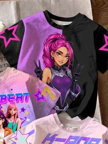 SHEIN 年轻女孩休闲简约时尚街头风可爱卡通女团，萌系动漫韩流，数字67设计 - 彩色 - 查看 5