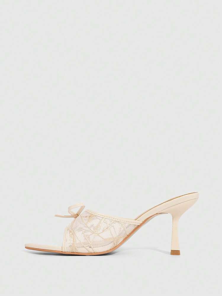 CUCCOO SZL Comfortable Lace High Heels With Bow Accent Spring Shoes