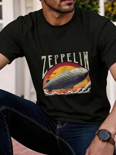 Men's fashionable printed short-sleeved crew neck casual summer short-sleeved top, machine washable, comfortable outdoor casual wear, machine washable shirt