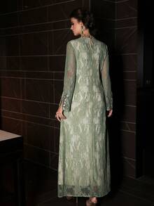 SHEIN Najma Luxurious Embroidered Beaded Loose Fit Party Maxi Dress, Turkish & Arabic Traditional Style - Green - View 2