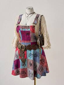 Sunspun Plus Size Women's Bohemian Multi-Color Suspender Dress - Multicolor - View 4