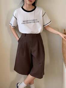 DAZY Tween Girls Solid Color Woven Wide Leg Pants, Fall - Brown - View 6