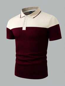 EGENSIO Men's Casual Commuting Contrast Color Textured Fabric Short Sleeve Polo Shirt, Summer - Multicolor - View 4