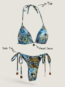 Swim Mod Women's Random Print Halter Bikini Set, Spring/Summer - Multicolor - View 1