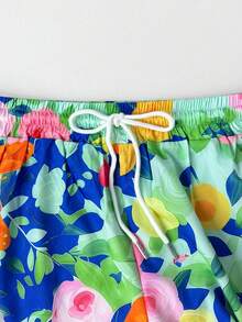 INAWLY 随机印花加大码女式纯色短袖上衣和花卉印花短裤两件套 - 彩色 - 查看 4