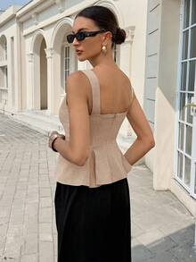 Siren Gaze Women's Solid Color Button Decorated Sleeveless Blouse,Summer Top - Apricot - View 2