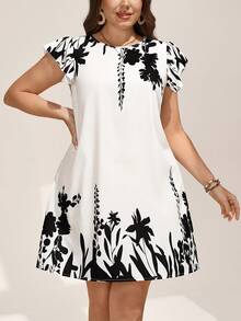 Comfylo 大码优雅印花圆领连衣裙，适合情人节、夏季、母亲节、阳光膝上连衣裙，适合母亲节外出穿着，时尚膝上连衣裙，休闲假日印花蝴蝶印花露肩膝上连衣裙，情人节度假休闲植物印花膝上连衣裙，女士休闲膝上连衣裙，女士休闲膝上连衣裙，女士印花休闲假日荷叶袖连衣裙，女士沙滩装，婚礼宾客礼服，情人节服装，女士印花圆领短袖优雅膝上连衣裙，适合夏季度假，女士膝上连衣裙，优雅礼服，女士生日装，工作夏季膝上连衣裙，女士阳光连衣裙，膝上连衣裙，黑白连衣裙，白色印花连衣裙，女士短袖白色休闲连衣裙，夏季连衣裙，短袖夏季连衣裙，泡泡袖连衣裙，印花连衣裙，女士印花连衣裙，女士白色印花连衣裙，圆领连衣裙，女士印花连衣裙，音乐节 - 黑與白 - 查看 9