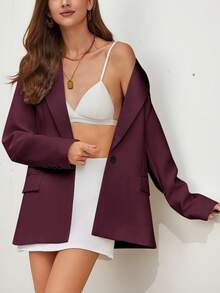 Aveloria Modichic Áo vest thanh lịch, ve áo phẳng, một nút cài, chi tiết nắp gập. - Màu Đỏ Sâu - Xem 3