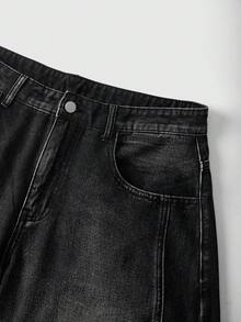 ROMWE MEN Street Life 男士翅膀水钻图案休闲百搭日常修身牛仔裤 - 黑色 - 查看 4