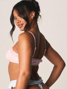 MISSGUIDED Frilled Thong Underwear With Ruffled Edges And Delicate Rose Charm Detail Comfortable Everyday Intimate Lingerie - Blue - View 2