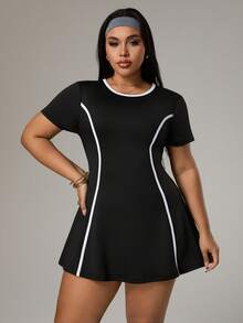 Rhythm Era Đầm thể thao mini viền tương phản dành cho nữ cỡ lớn - màu đen - Xem 5