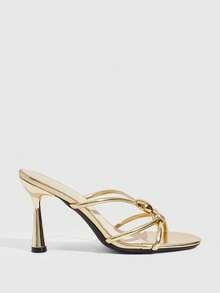 CUCCOO SZL Women's Fashionable Versatile Commute Gold Heeled Sandals Valentine's Day - Gold - View 3