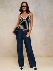 COSMINA Áo tank top không tay dáng ôm, kiểu racerback, kẻ sọc dành cho nữ - màu đen - Xem 6