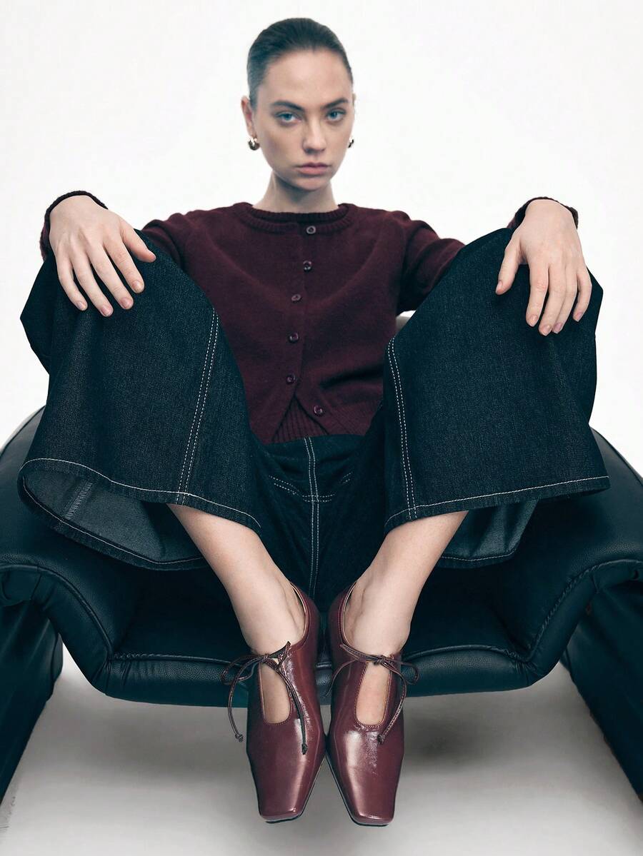 Mnmlis 女士平底鞋 - 酒紅色 - 查看 1