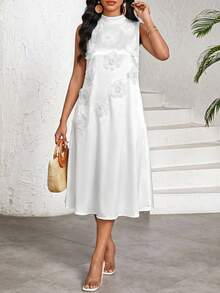 SHEIN Lady Women's Elegant Floral Decor Midi Dress, Suitable For Vacation,Summer Dresses For Women - White - View 5