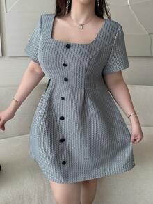 Vibekara Vestido casual de manga corta talla grande, vestido de primavera - Blanco y Negro - Ver 7