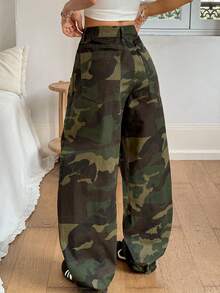 Rivivi Women's Low Waist Fashionable Camouflage Print Washed Denim Flare Jeans - Multicolor - View 2