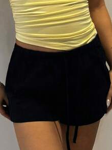 RebeccaVibe 2 件装女士新款亚麻条纹短裤 - 黑與白 - 查看 5