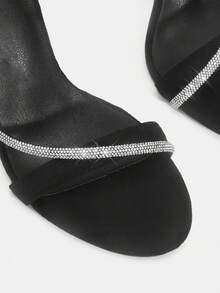 Glitzique Sandalias de vestir de fiesta con tacones altos y pedrería para mujer, tacones gruesos negros con cremallera al estilo romano - Negro - Ver 12