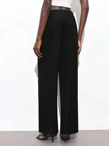 Maija 2025秋冬新款黑色腰部金属扣可调节褶皱女士西装裤，时尚优雅，适合派对和都市通勤。 - 黑色 - 查看 2